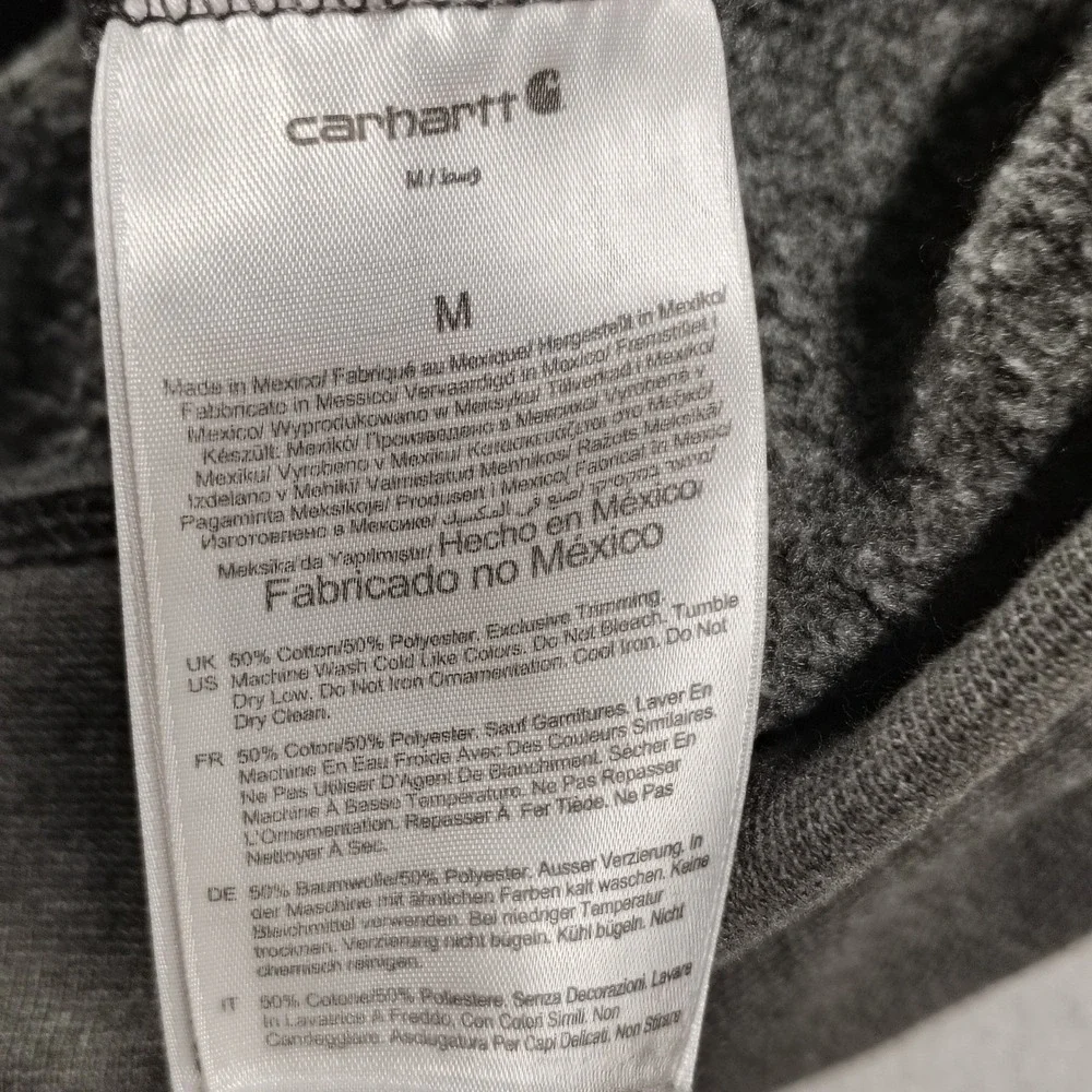 Carhartt Mens Loose Fit Hoodie Charcoal Gray Neon Yellow Sleeve Logo‎ Medium